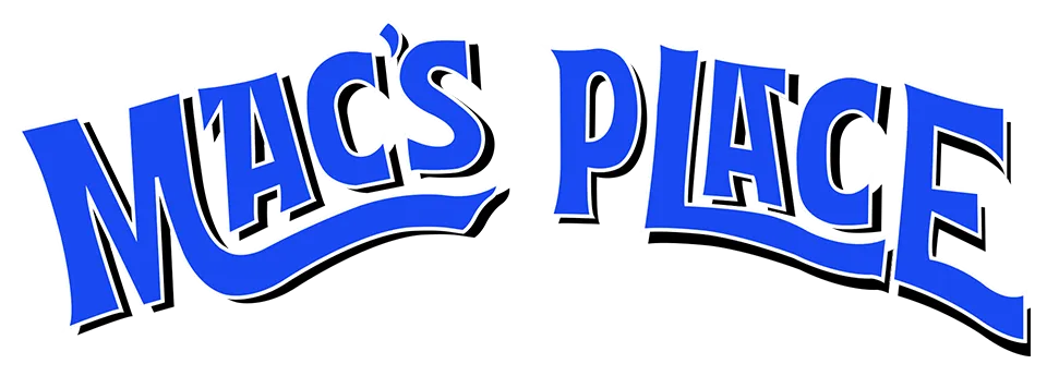 Mac's Place in blue font