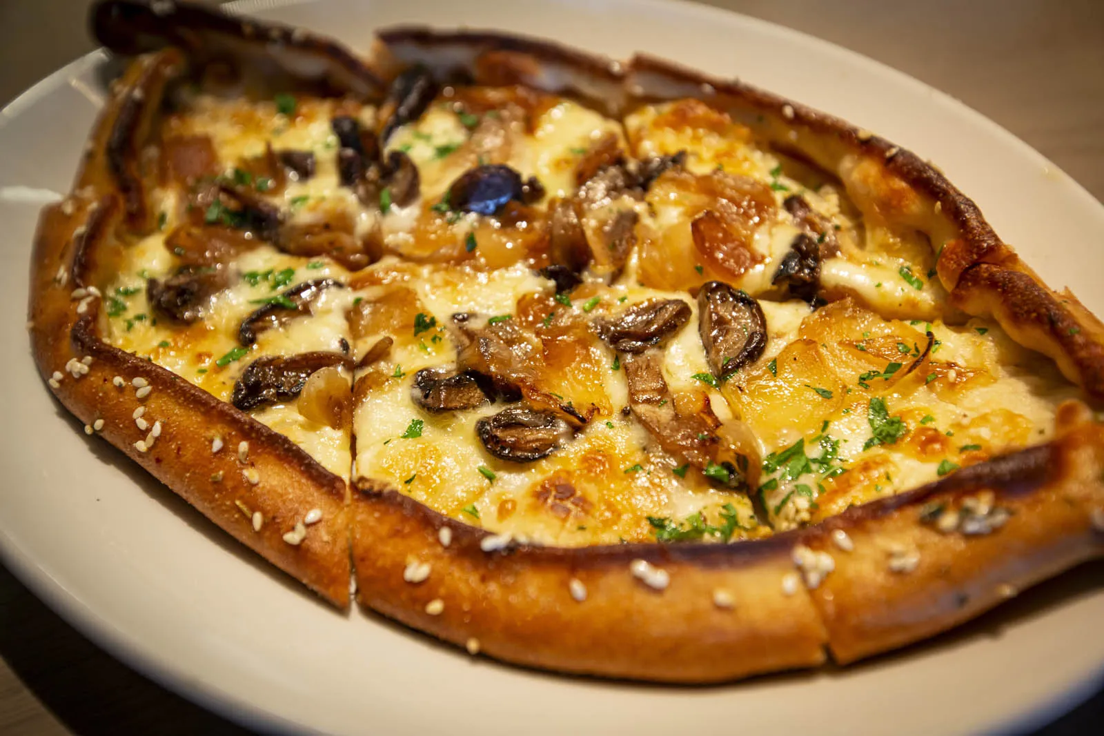 Turkish Flatbread served at Del Mar Mediterranean restaurant at Easton Town Center in Columbus, Ohio.