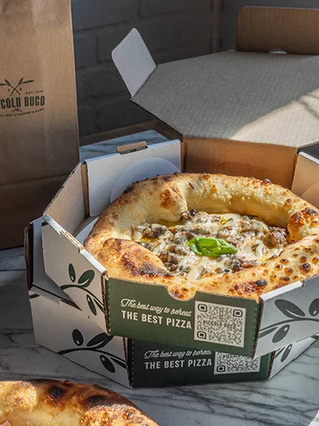 Image of Piccolo Buco Pizza Boxes with Pizza Inside