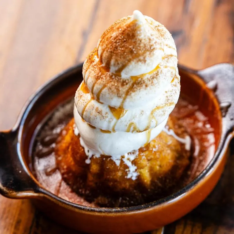 Sweet corn cake with Horchata ice cream.
