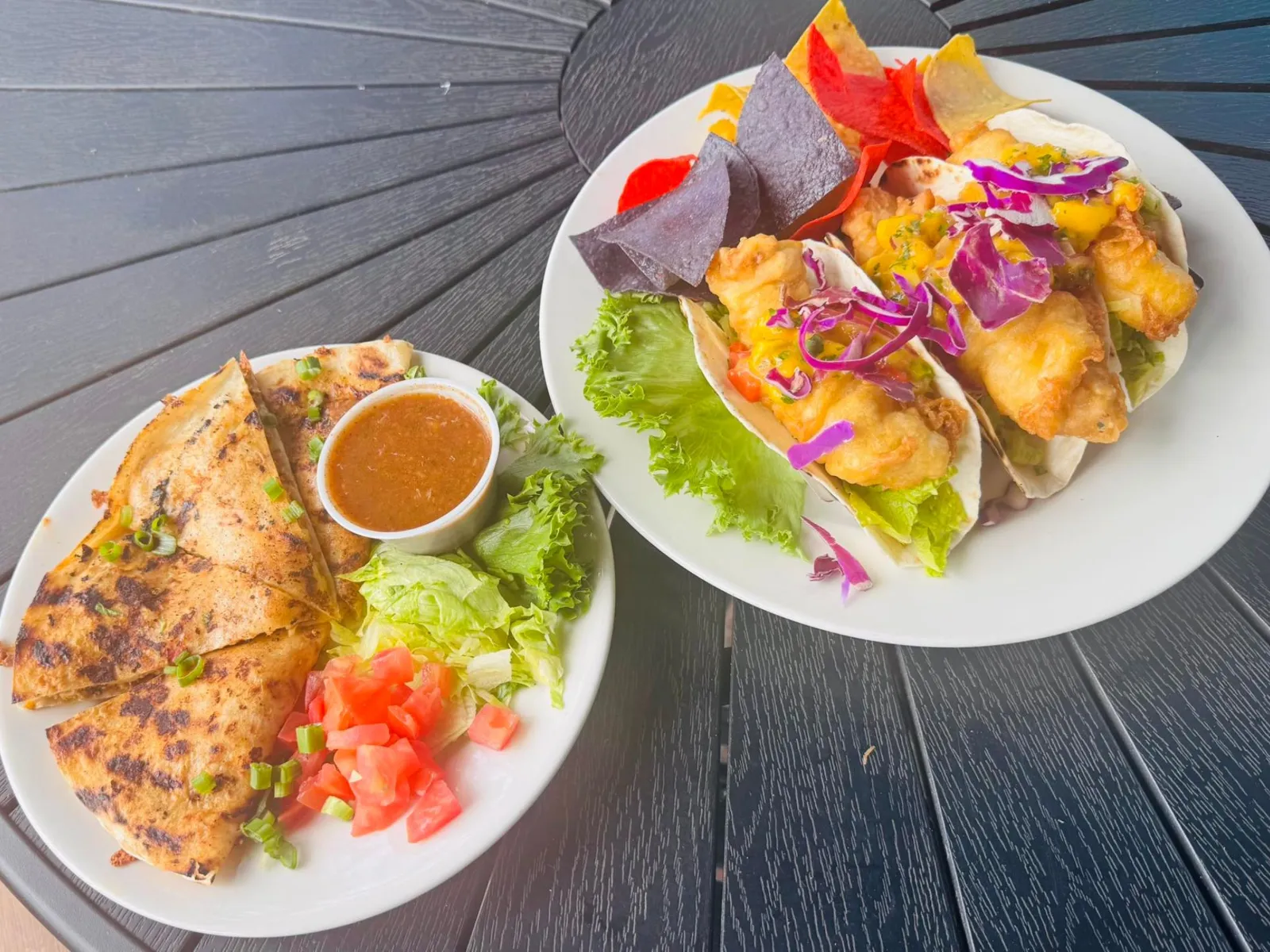 Birria Quesadilla and Fried Cod Tacos