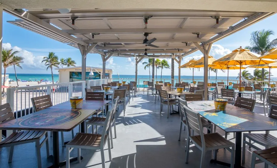 A Patio With Tables And Chairs