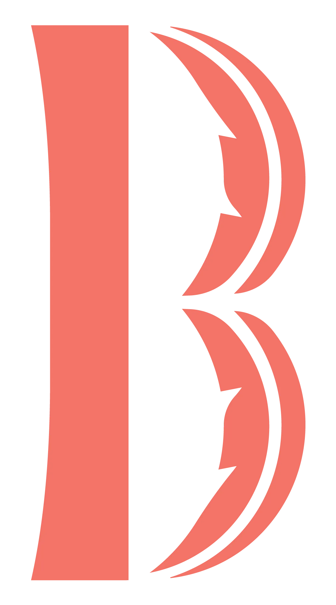 A stylized graphic of a split heart with a central vertical line, featuring pink and black shading and curved shapes.