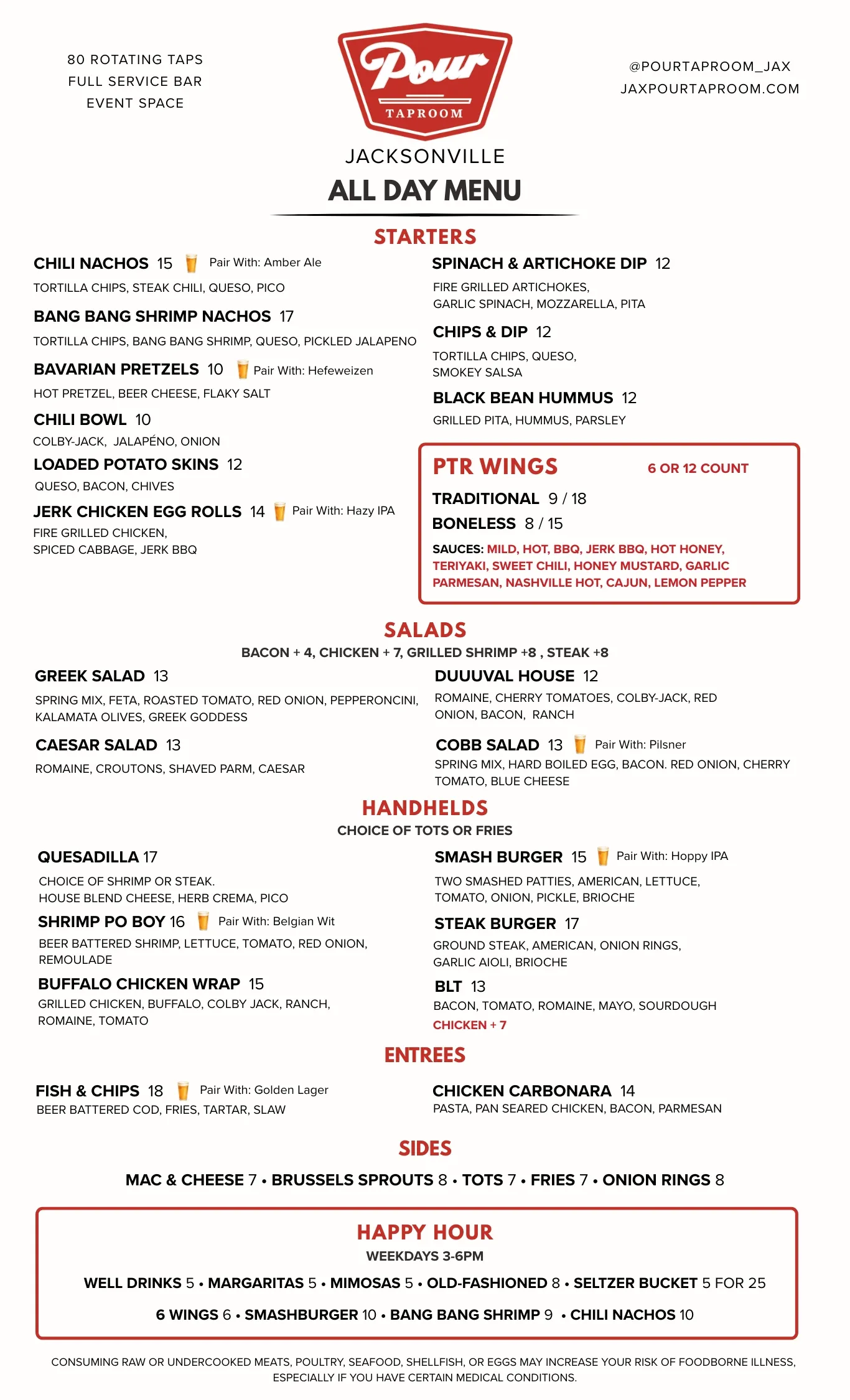 Pour Taproom Menu