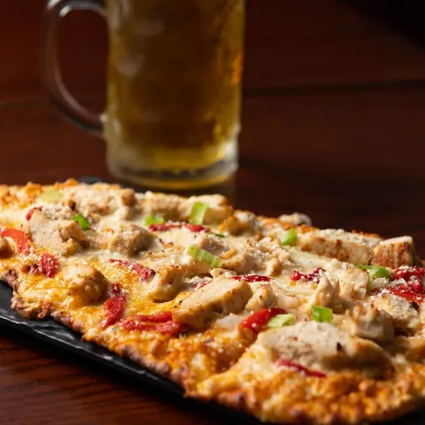 Baja Chicken Flatbread and beer