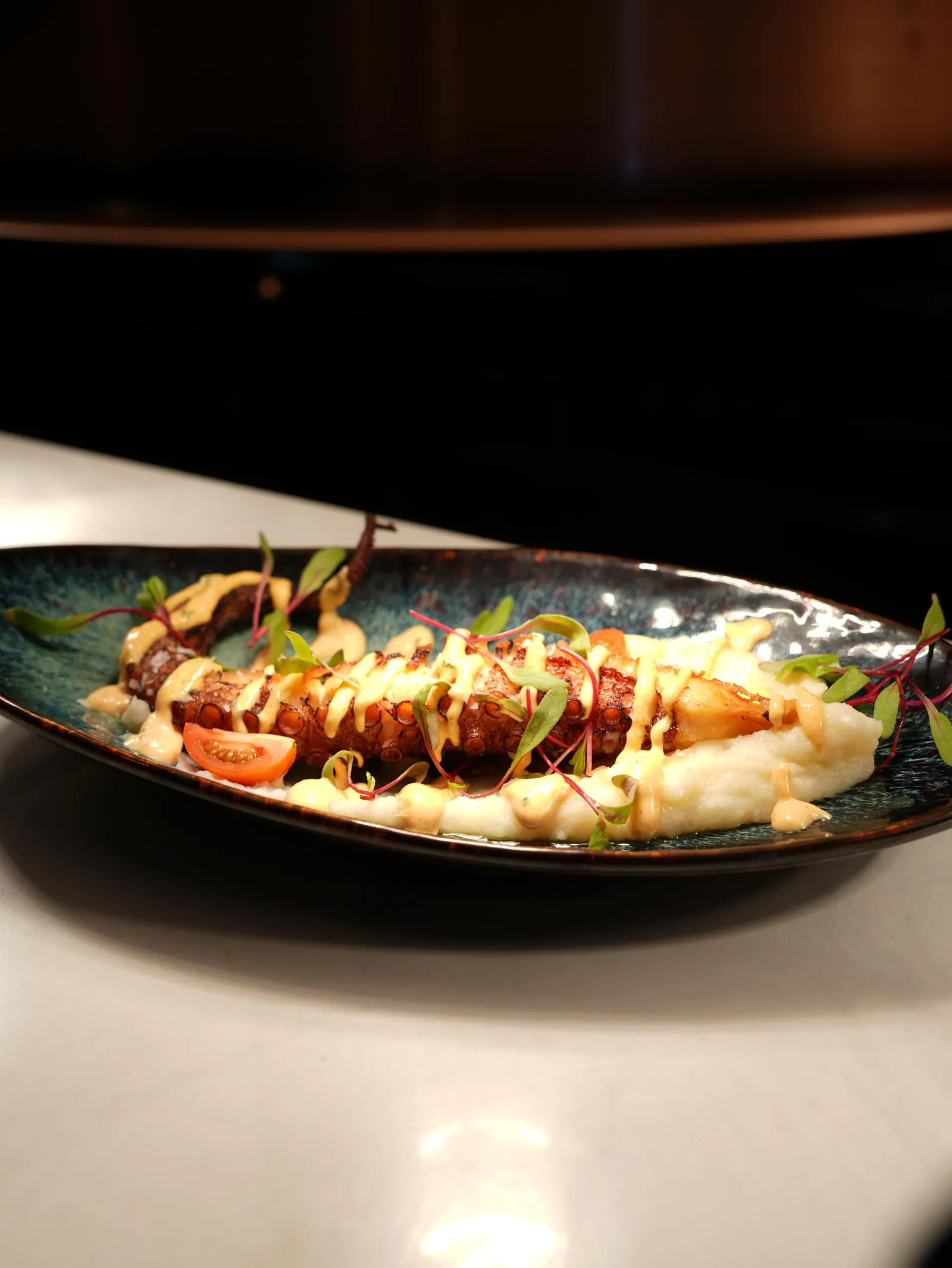 Grilled octopus over mashed potato with paprika aioli at Madrid Tapas y Vinos