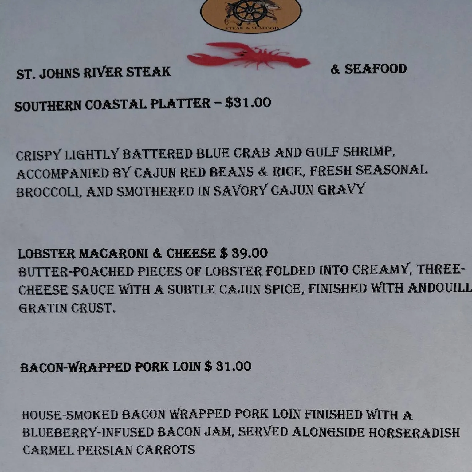 Memorial Weekend Specials at St. Johns River Steak & Seafood