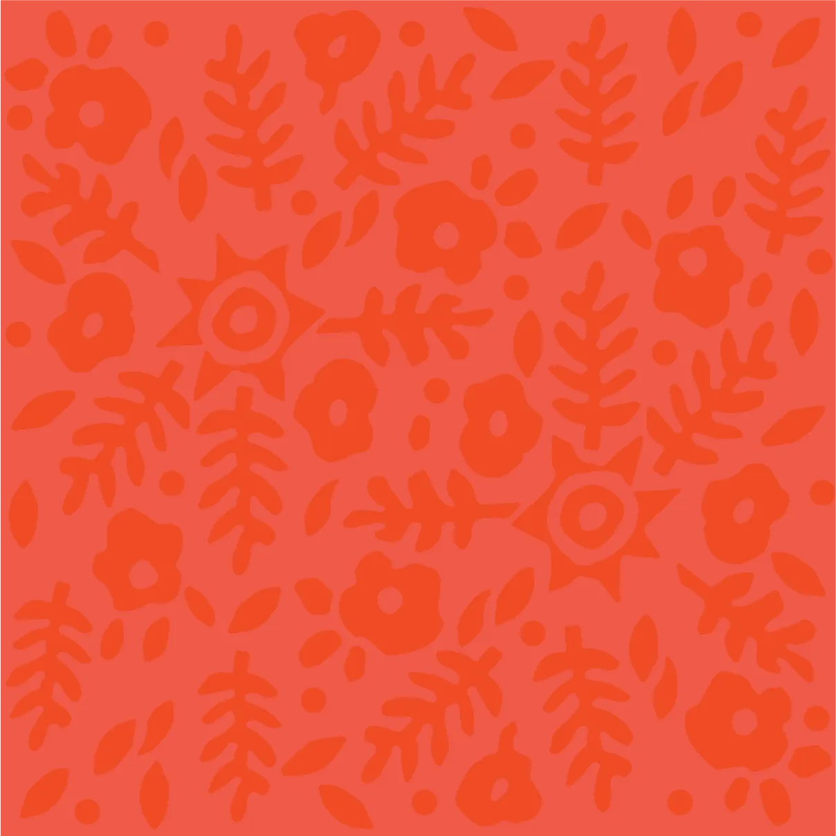 A seamless pattern of red flowers and leaves on an orange background.
