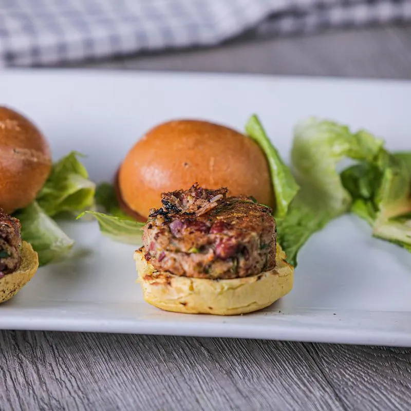 Burger and green salad.