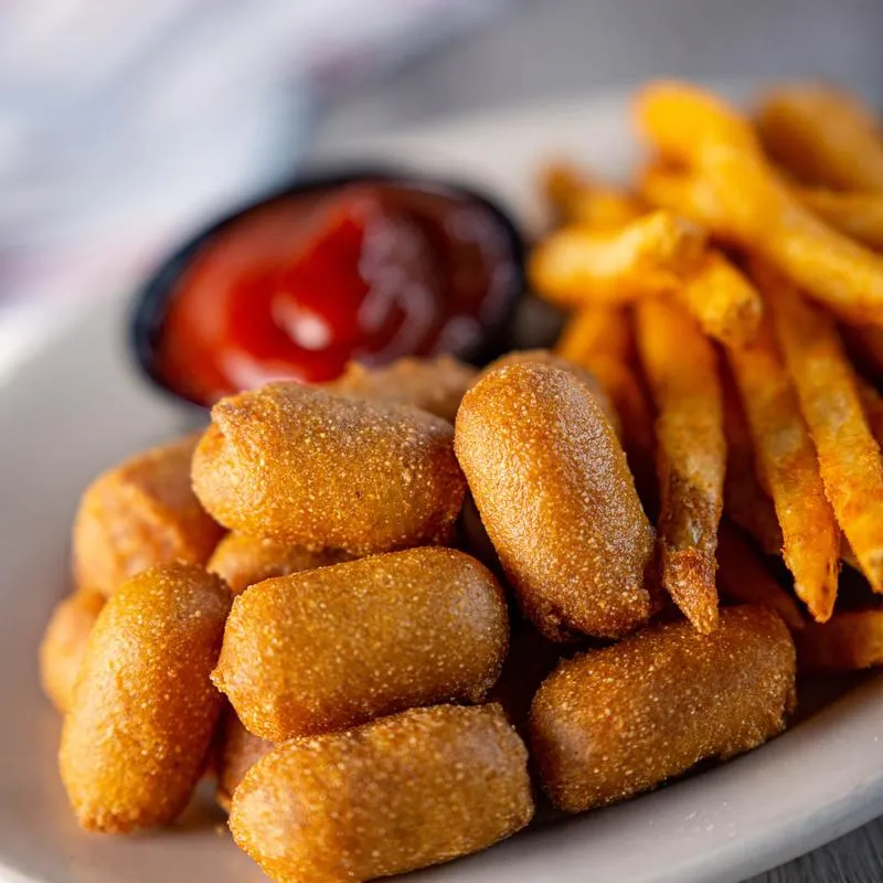 Nuggets, fries and red dip