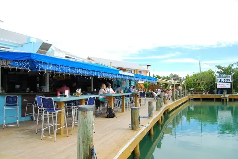 Open-air dining along the water at Hurricane Hole