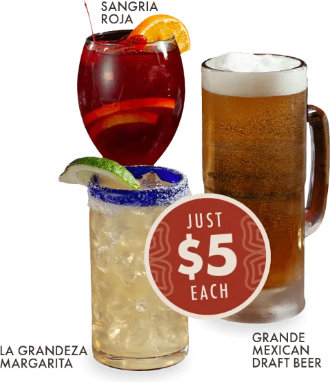 Sangria Roja, La Grandeza Margarita, Grande Mexican Draft Beer