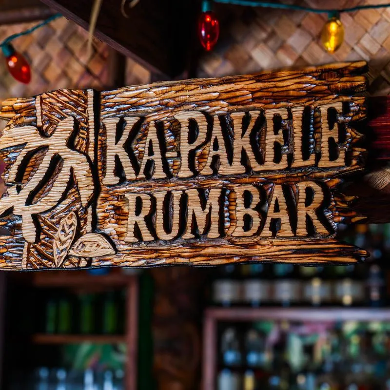Interior, Kapakele Rum Bar sign at the bar.