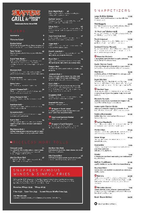 Snappers Grill and Comedy Club, food