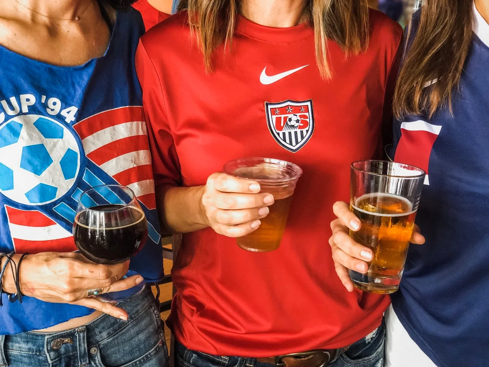 Soccer fans watching the USMNT while drinking beer at DAS Beer Garden.