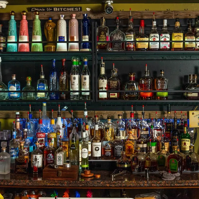 Display of liquor bottles.