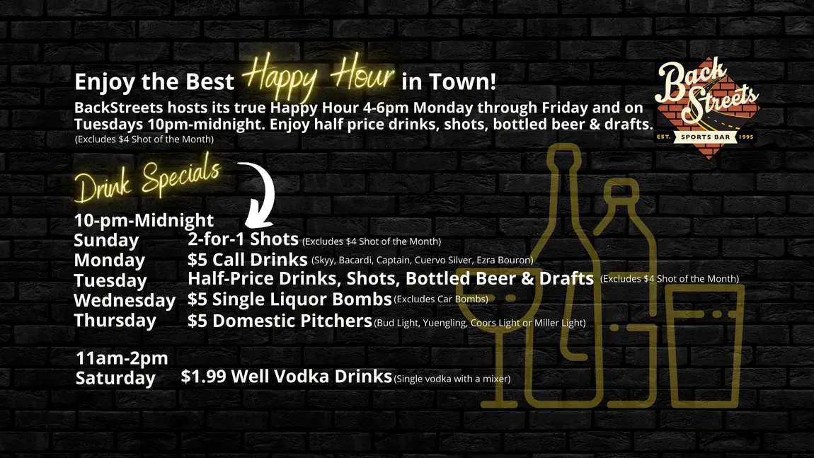 A sign that says enjoy the best happy hour in town