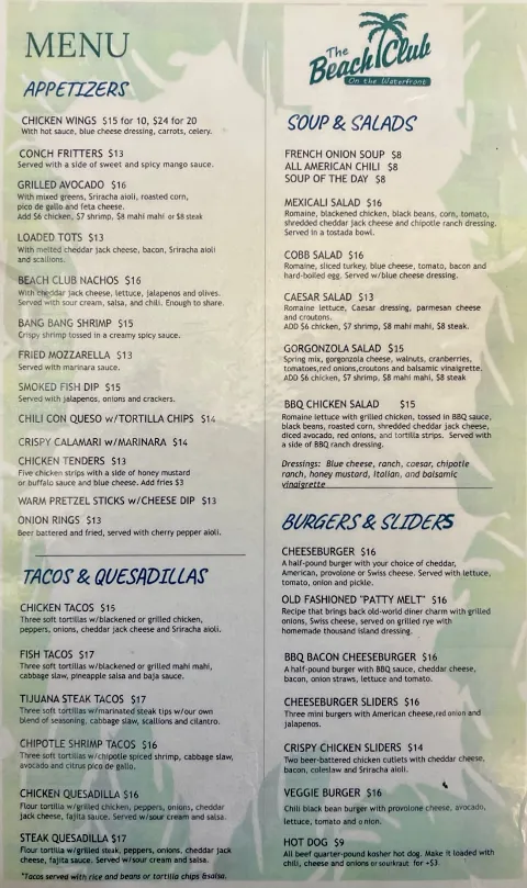 Beach Club Lake Worth, food