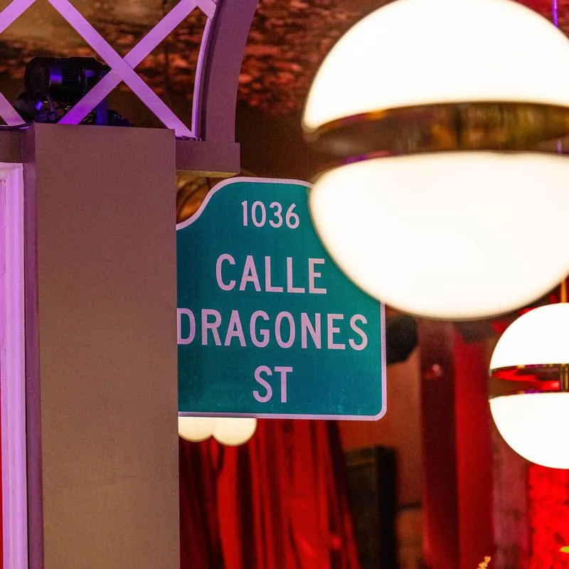 Calle Dragones street sign inside the restaurant.