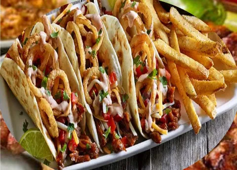3 Wicked Jerk Chicken (Tacos)  3 Wicked HUGE 8" Jerk Chicken Tacos. Each order comes with three 8" tacos filled with spicy jerk chicken. Comes with lettuce, pico de gallo, cheese, sour cream, Topped o