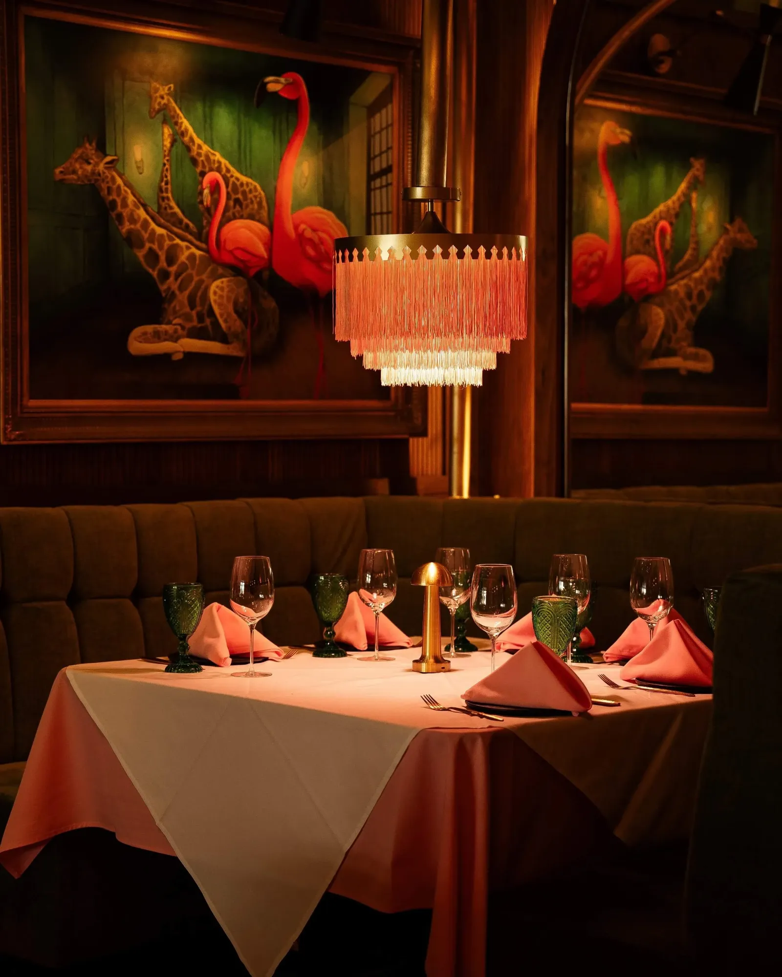 banquette table setting in dining room