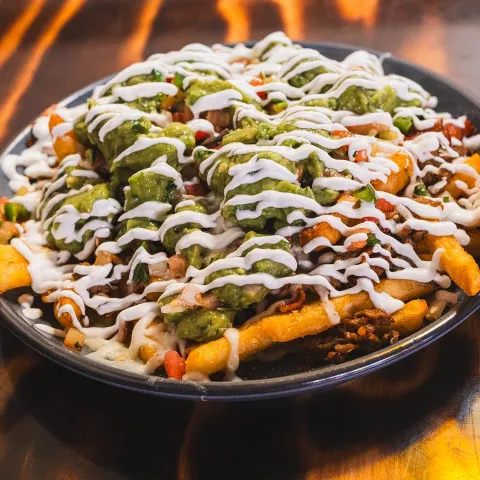 Cali fries, closeup.