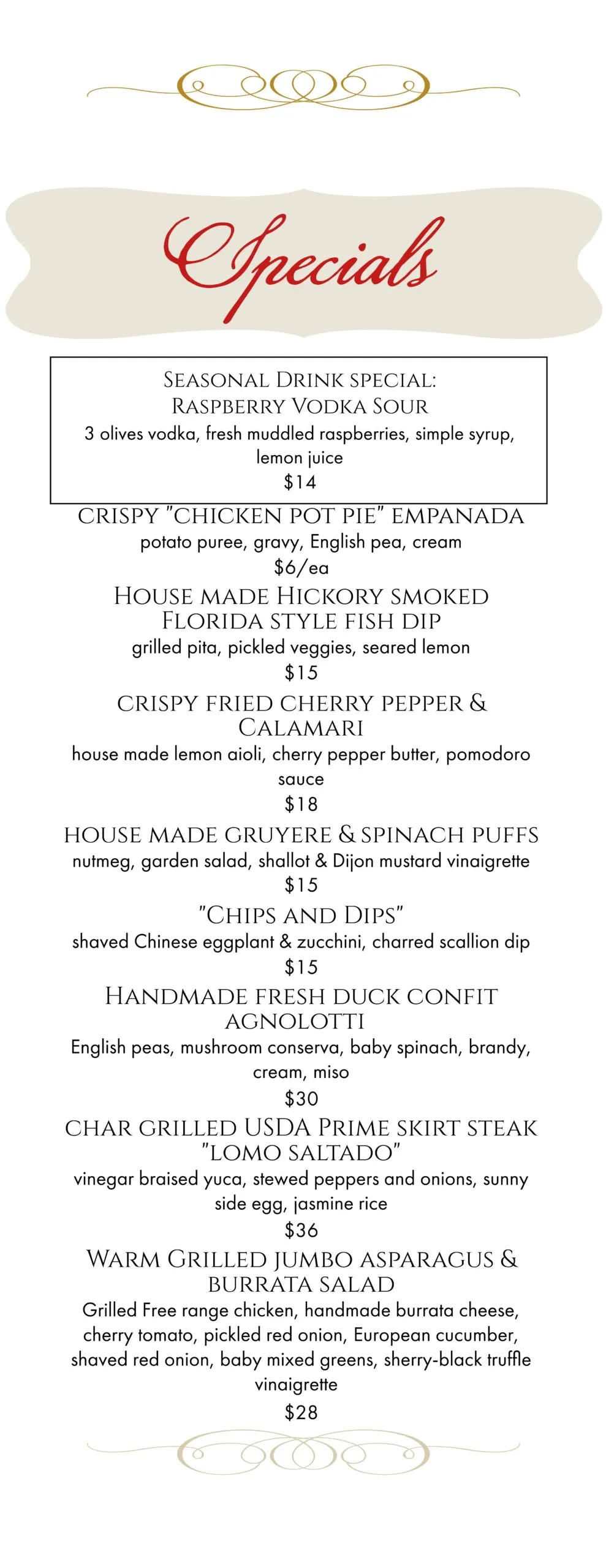 Alaina's Café cocktail menu