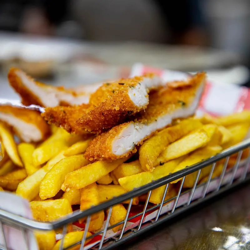 Chicken tenders and fries.