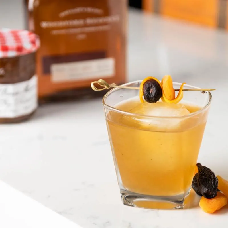 A served old fashioned cocktail.