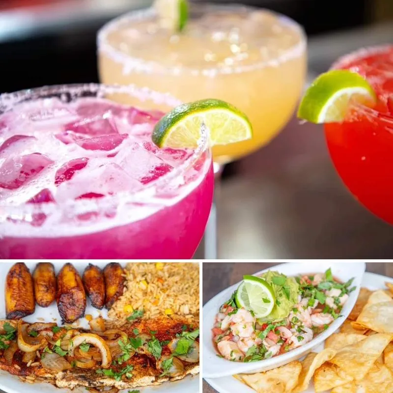 Various food and Margaritas.