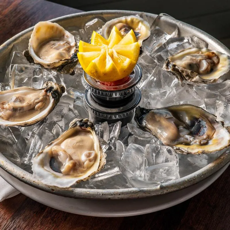 A tray with oysters.