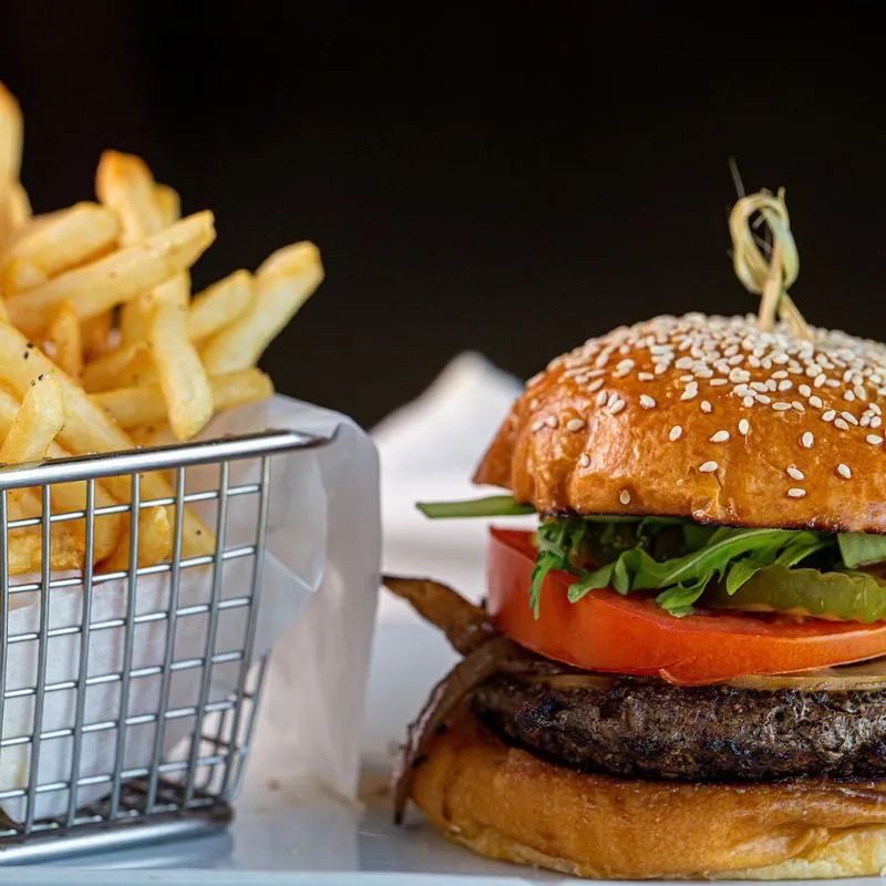 Burger served with fries