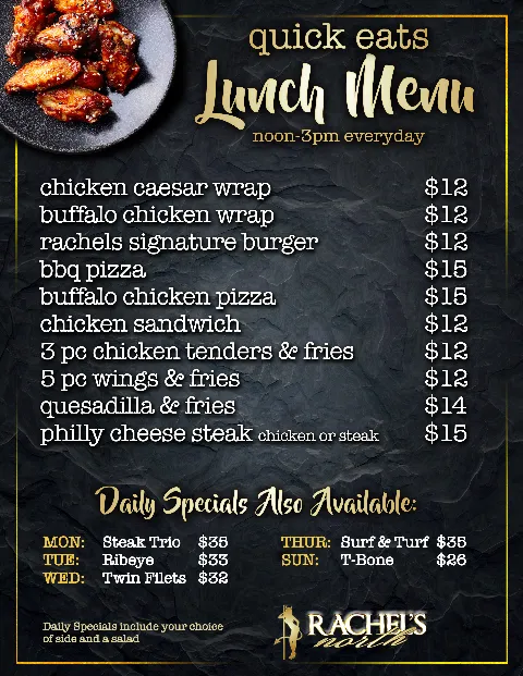 Rachels, menu