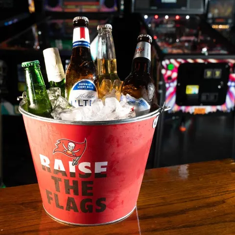 Bottles of beer in an ice bucket