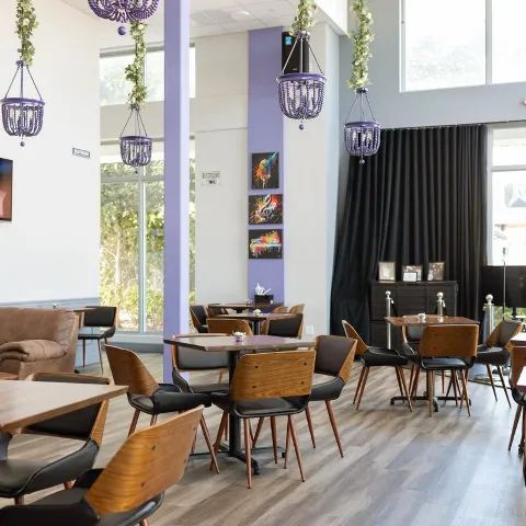 Diner area, tables, chairs.