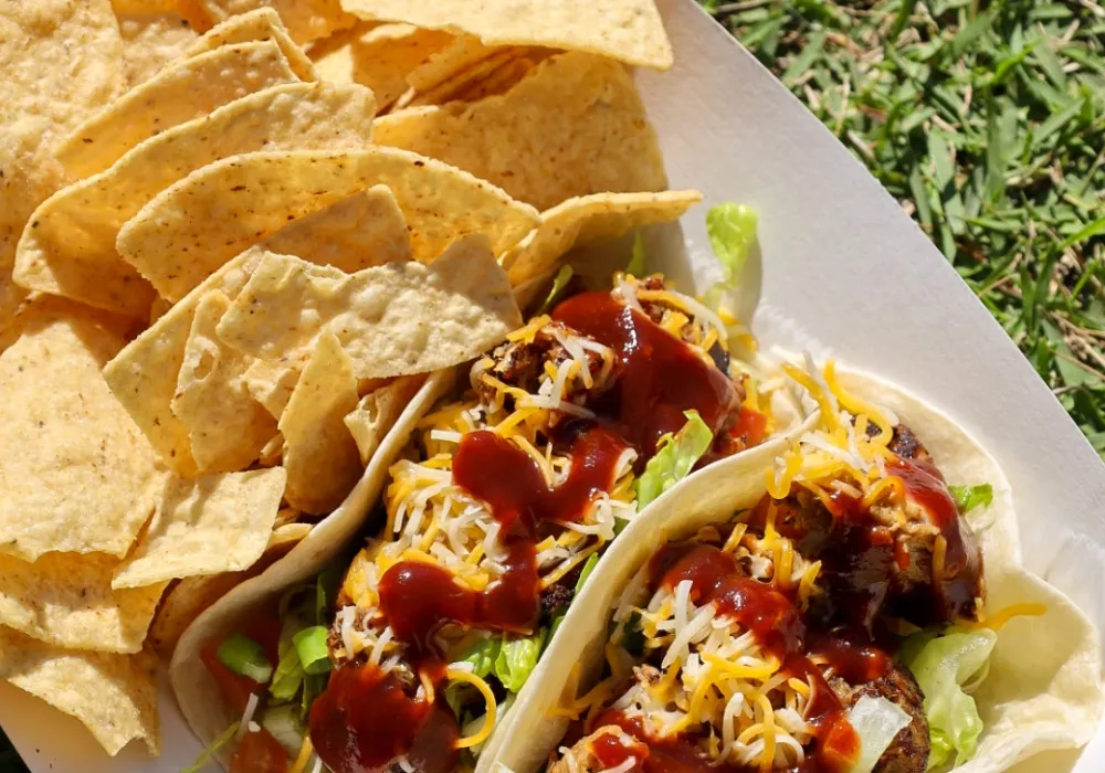 Two tacos and chips