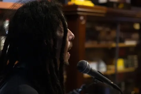 A live performer inside Macabi Cigar Bar on Las Olas