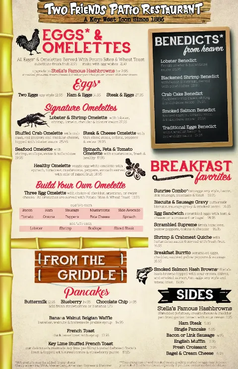 Two Friends, Key West, Breakfast Menu