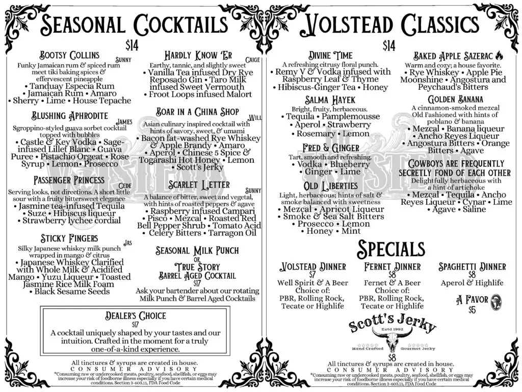 The Volstead, food