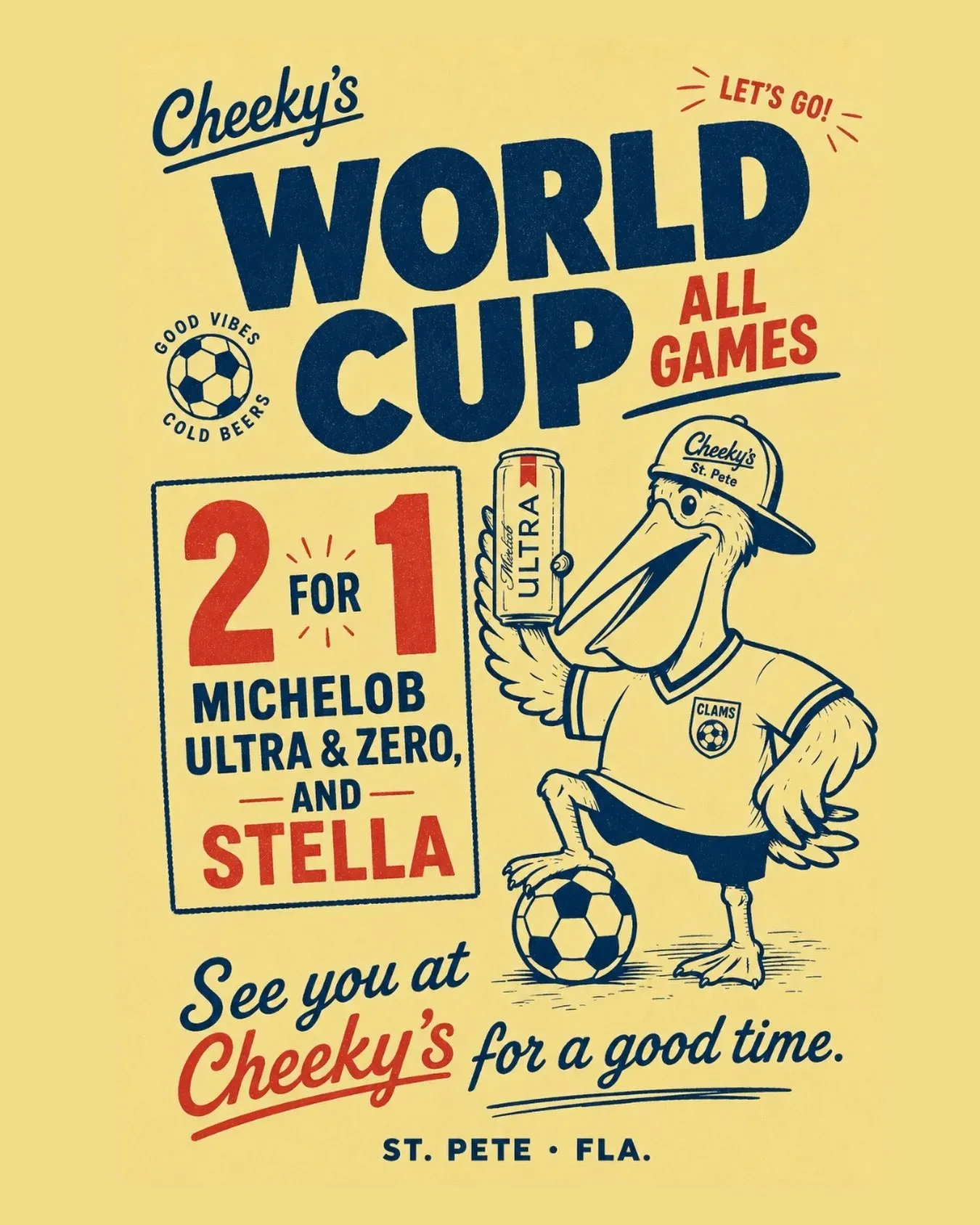 World Cup starts today 🏆⚽️
All matches at Cheeky’s with 2-for-1 @michelobultra, Ultra Zero and @stellaartois during every game.
Bar open late for USA matches. First match today at 3pm.
See