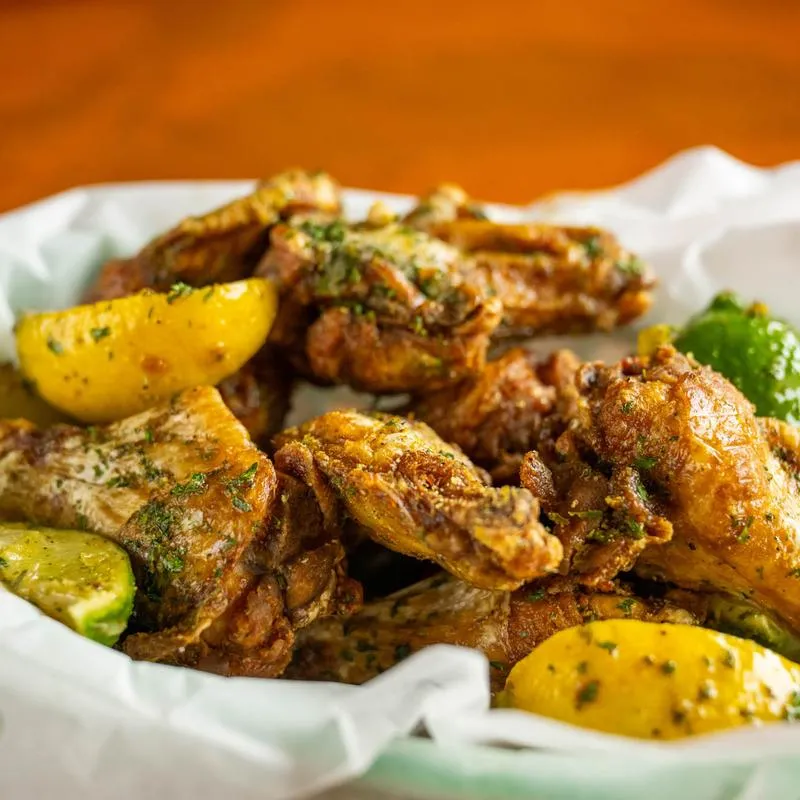 Seasoned chicken wings.
