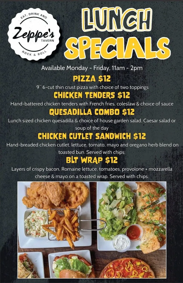 Lunch specials menu with various food items.