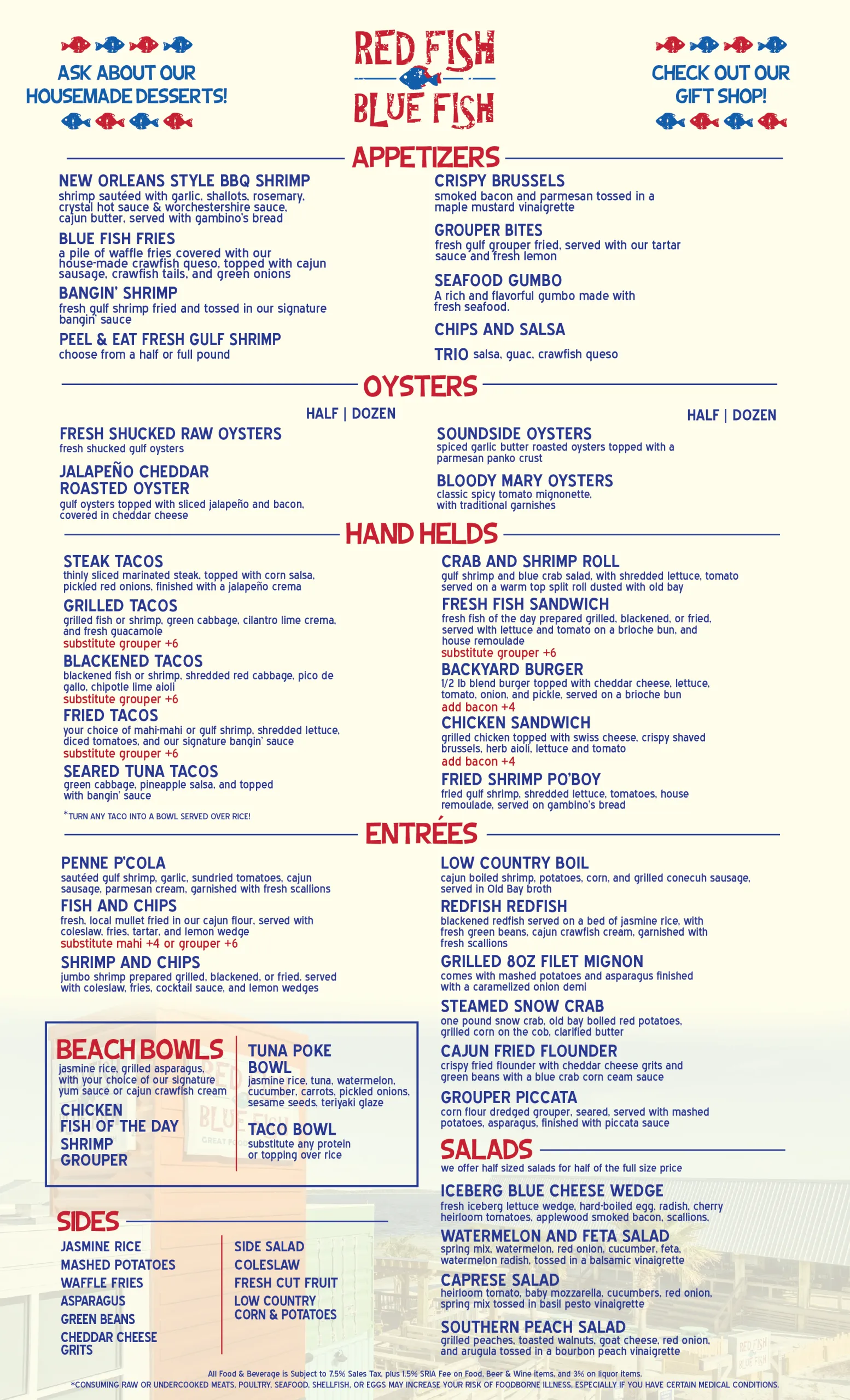 Redfish Bluefish Summer Menu 2026