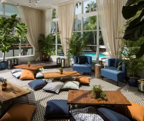 A Living Room With A Large Window