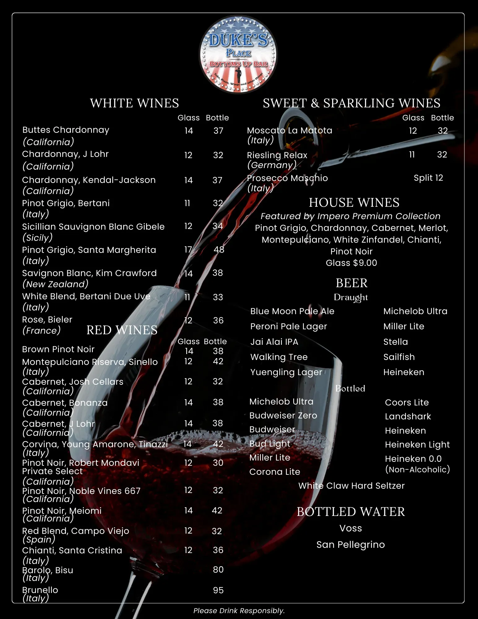Duke's place wine menu