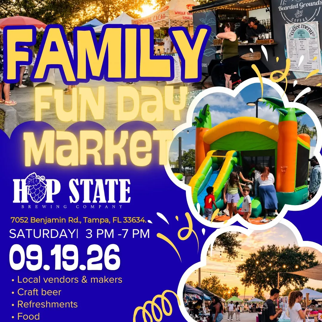 Family Fun Day Market at Hop State Brewing Saturday September 19 from 3pm to 7pm
