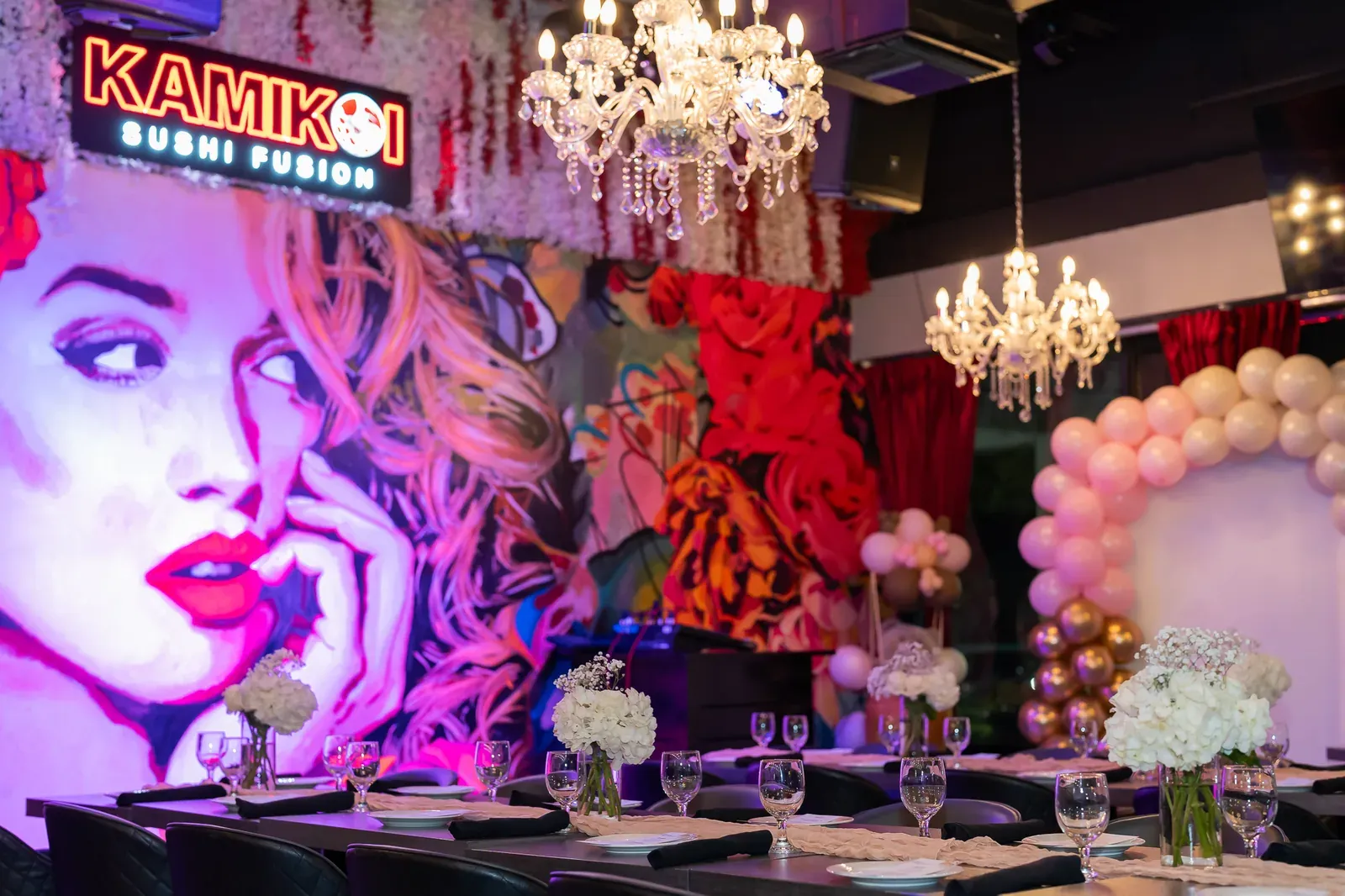 The KamiKoi room decorated with balloons for a celebration
