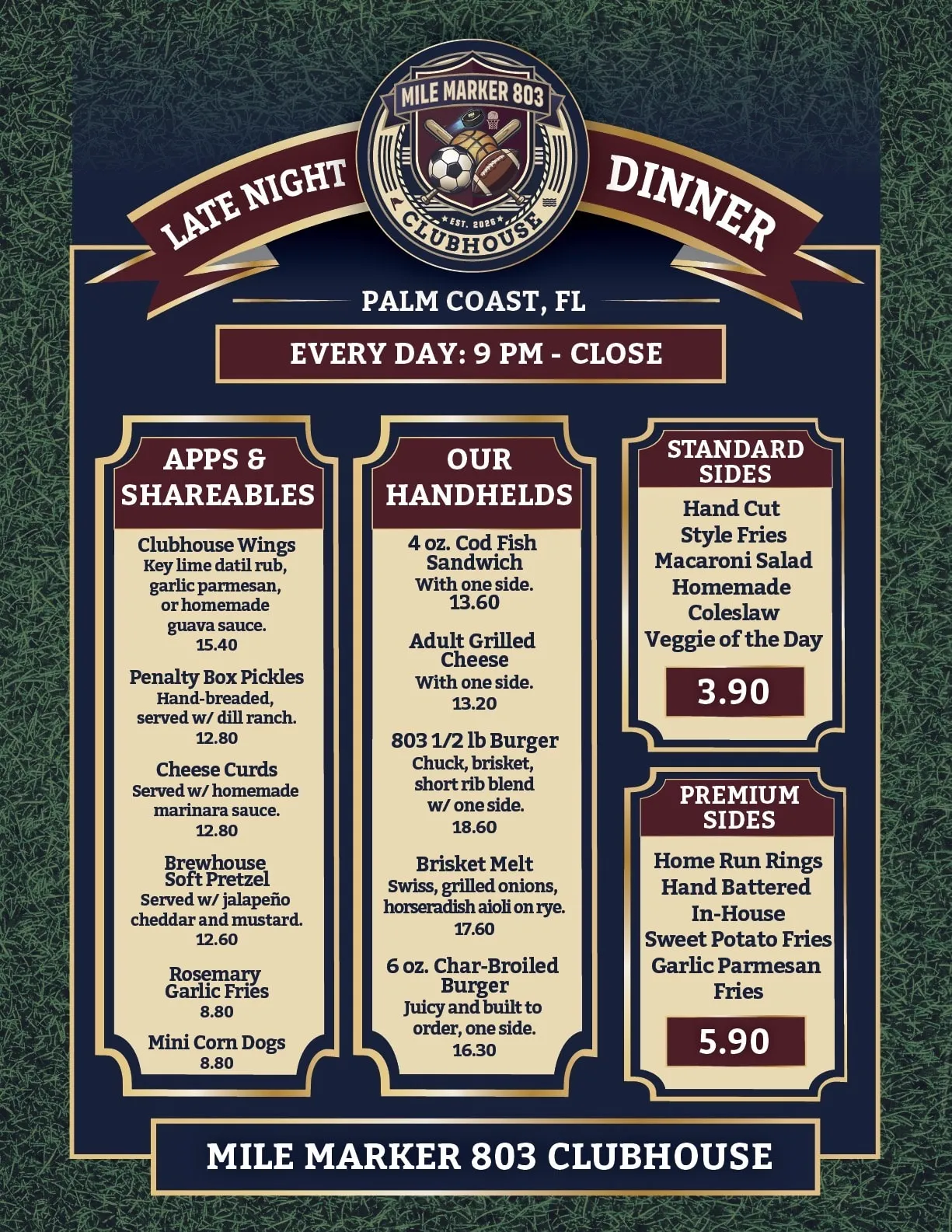 Late Night Dinner Menu