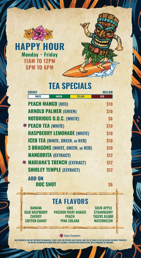Temanatu West Palm Beach Kava Bar, menu