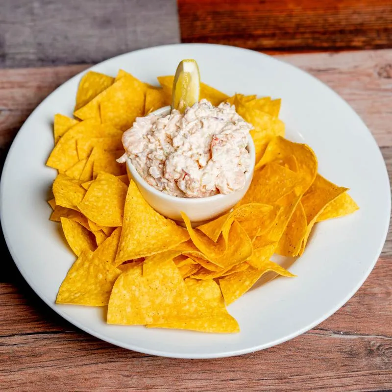 Shrimp and Lobster Dip with tortilla chips.